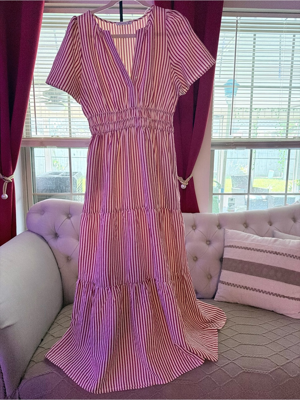 Staccato Pink and White Striped Tiered woman Dress